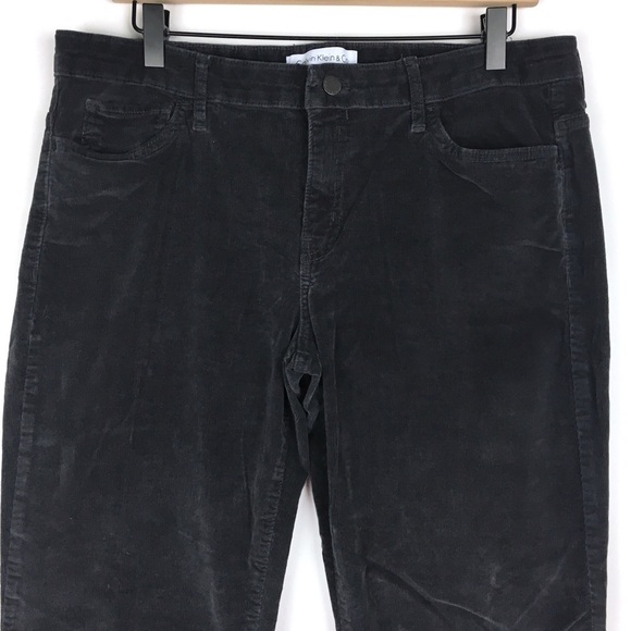 CALVIN KLEIN Pants Corduroy Straight Trousers Grey Charcoal Stretch Plus Size 14 - Picture 2 of 12